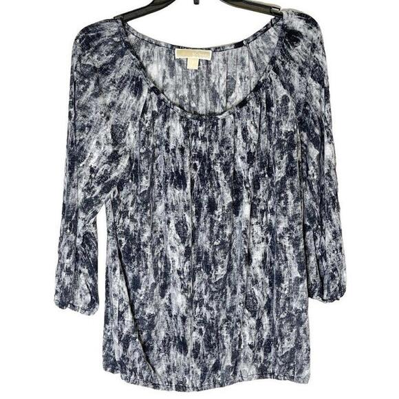 Michael Kors Women's 3/4 Sleeve Round Neck Super Soft White Gray Blouse Small - Picture 1 of 4